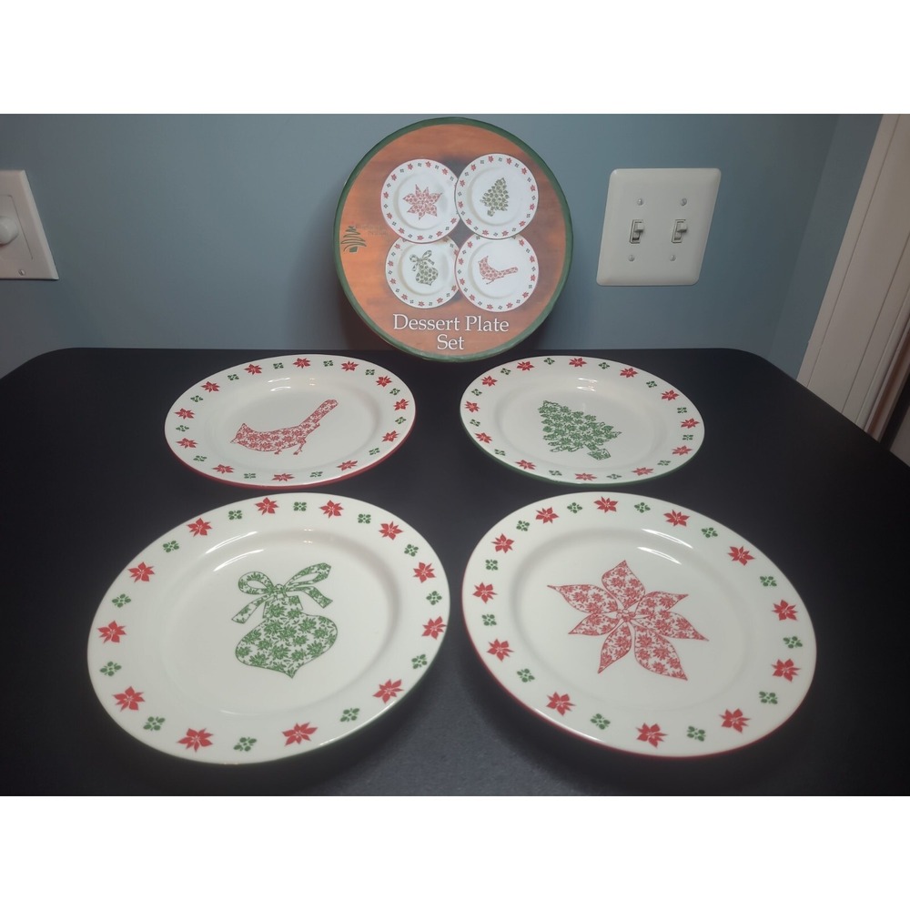 2008 Brighten the Season 4 piece Ceramic 8 inch Dessert Plate Set Bealls import